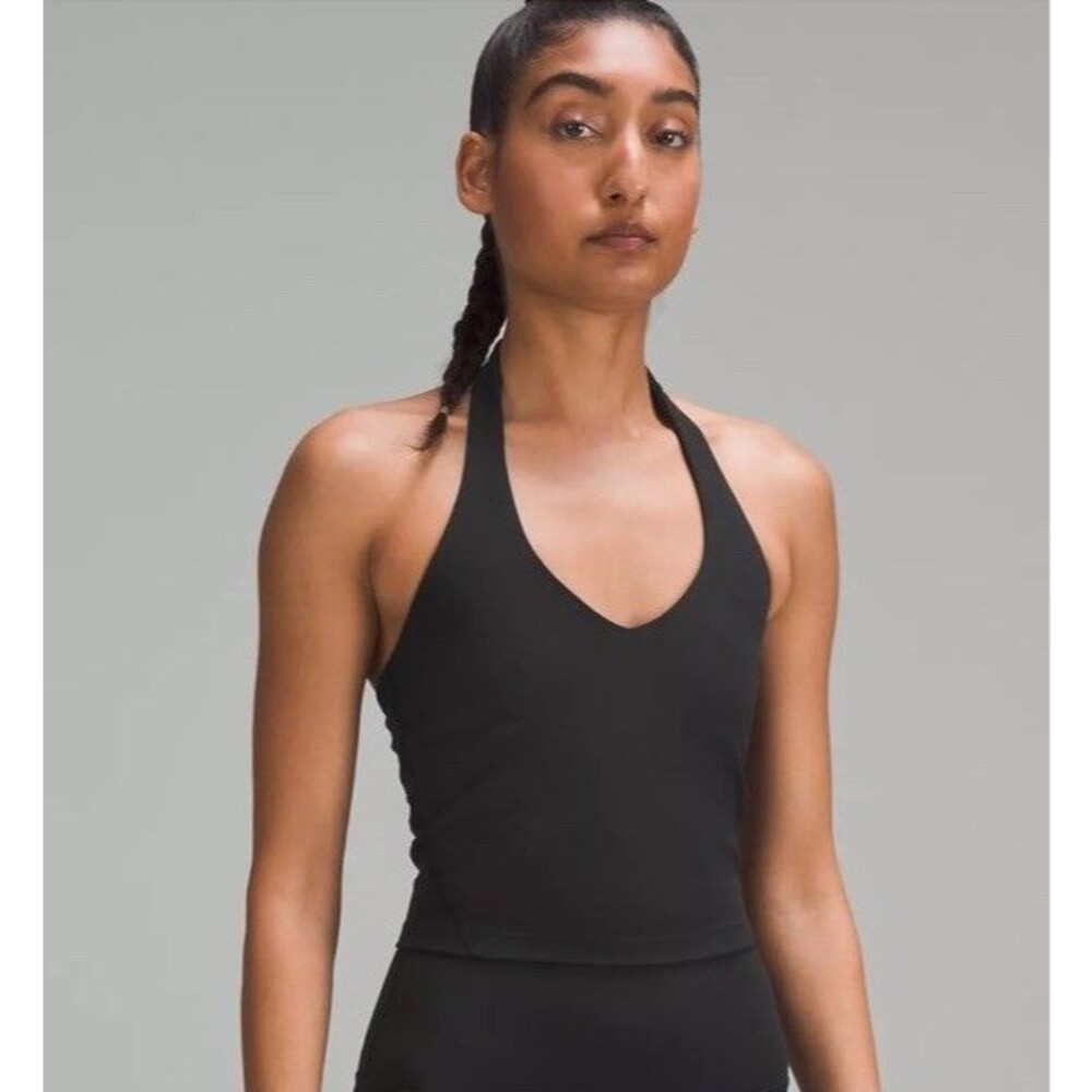 Lululemon Align Crop Tank Top Black Size 14 Athletic V Neck Built In Bra